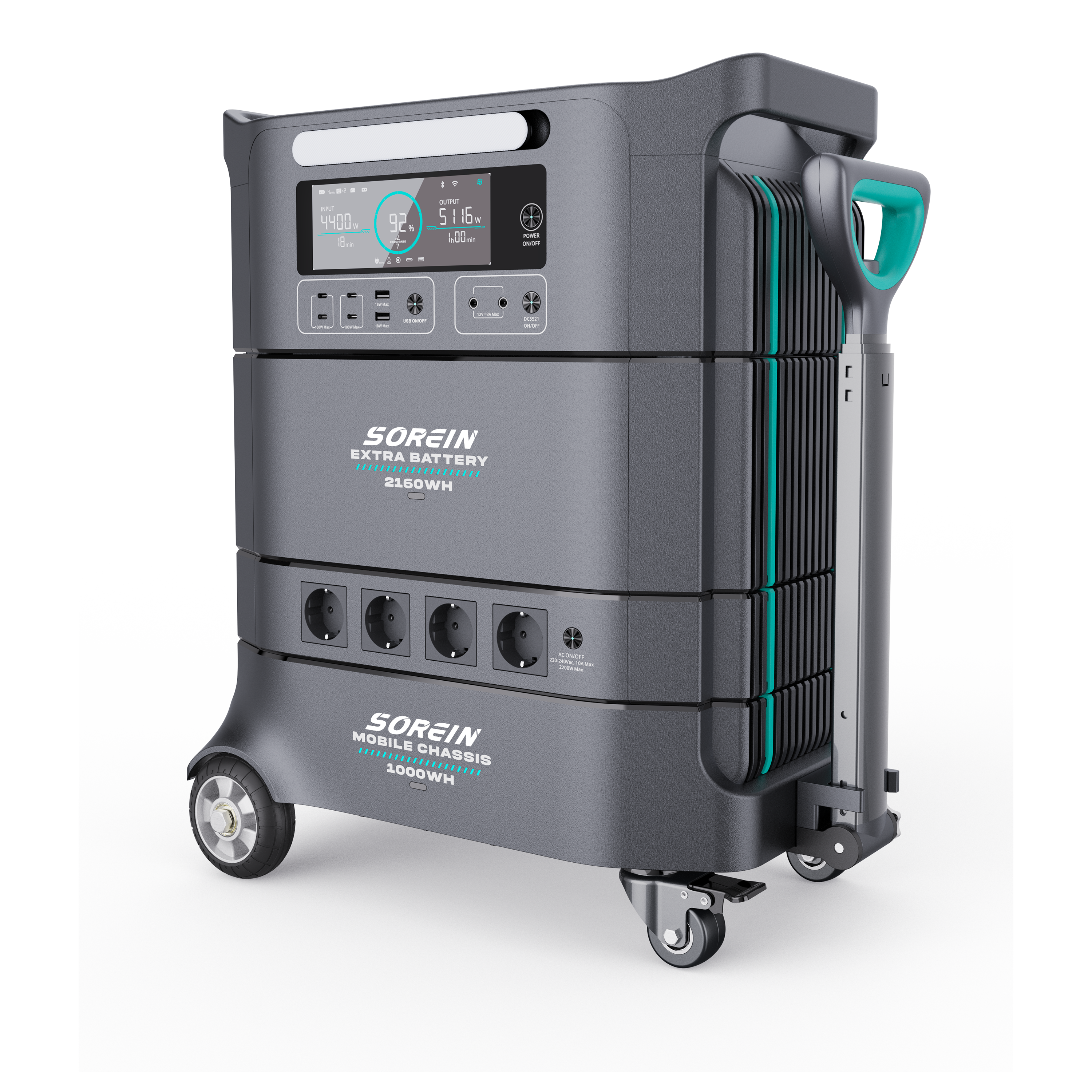 Sorein modular power station with extra battery module on a mobile chassis