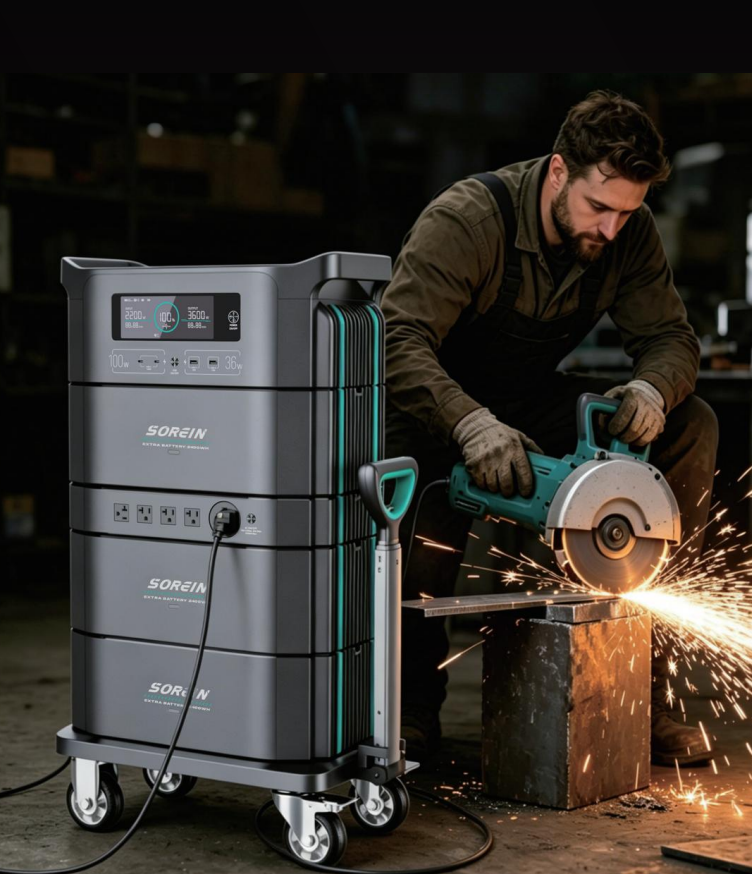 Power tools running in a mobile worksite